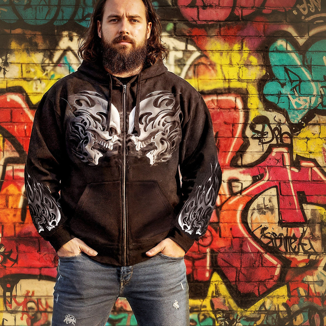 Sudadera con cremallera para hombre BOL con estampado de calaveras y cabeza de choque 