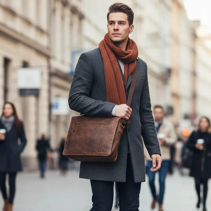 Greenwood Leather Laptop Bag. Premium Waxed Pull-Up Leather Messenger Bag 