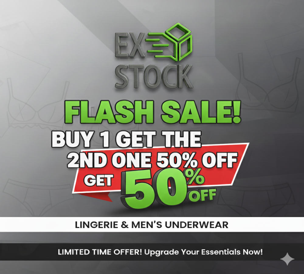 Flash sale advertisement for Ex Stock with promotional text and branding.