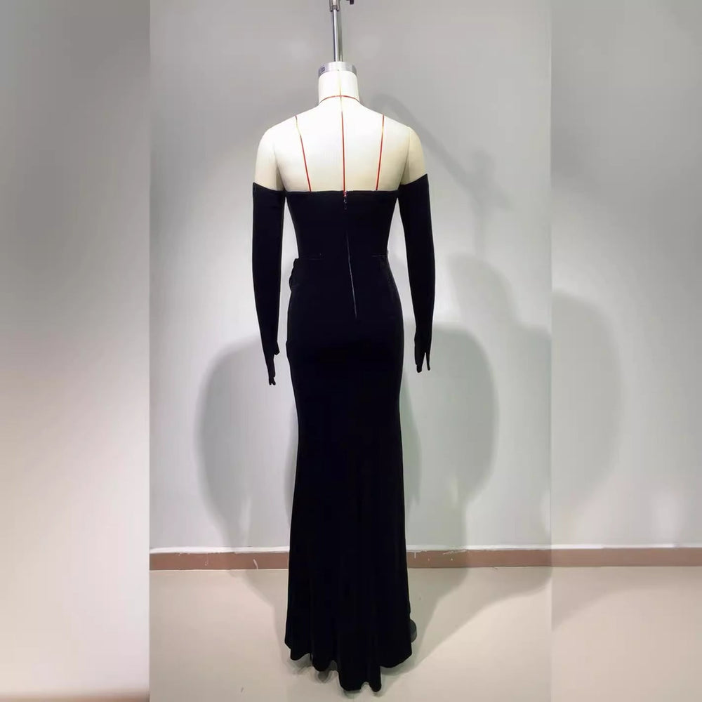 Gloves Hollow-out Low Cut Velvet Tube Top Dress Dinner Party EX-STOCK Canada 