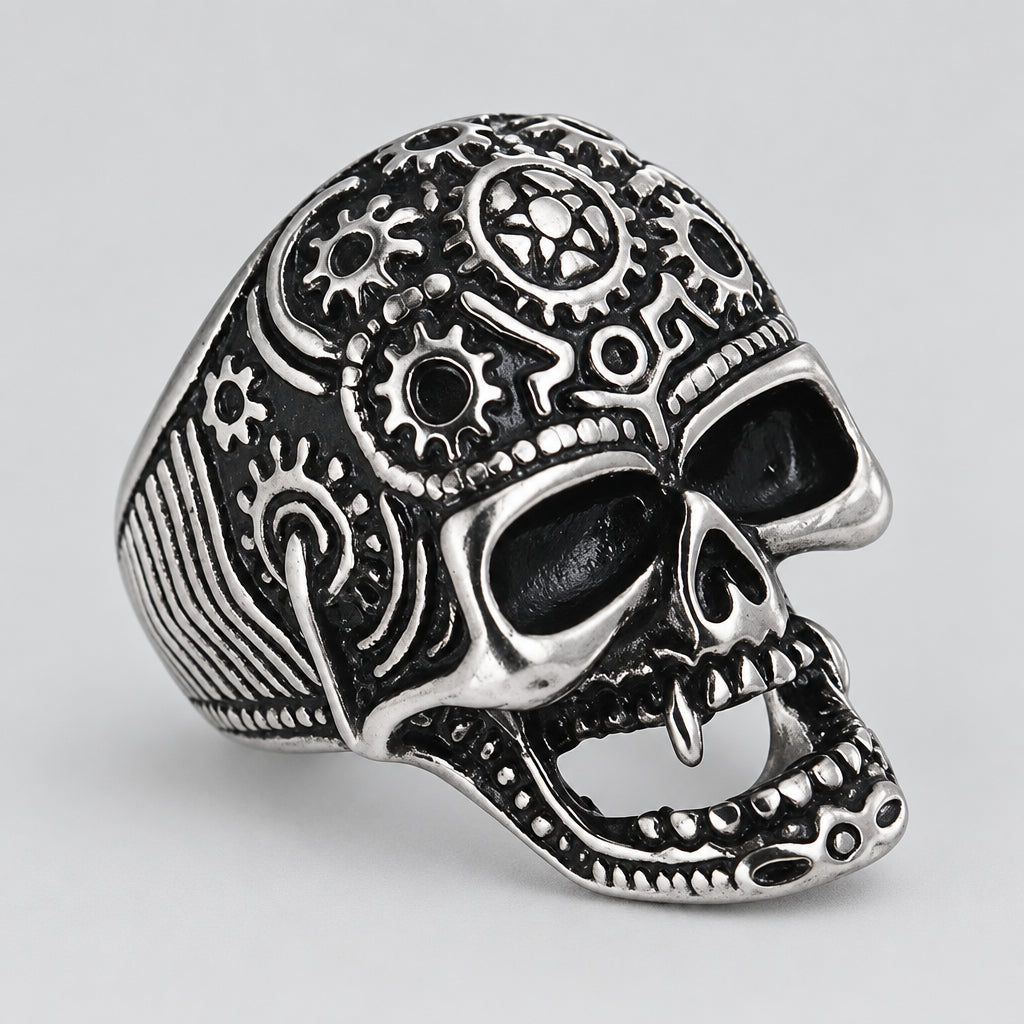 GoSteel Men's Gearhead Skull Ring 