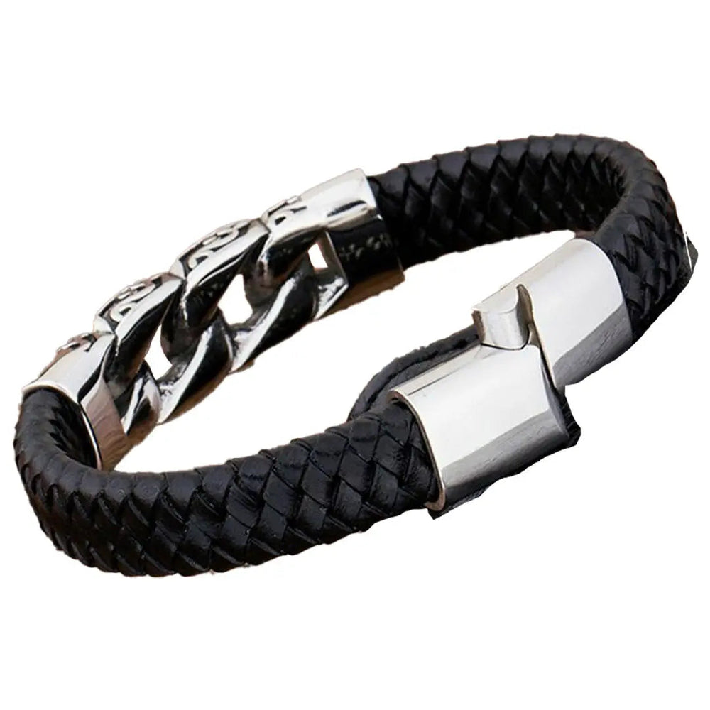 GoSteel Men's Leather and Steel Cuban Link Bracelet EX-STOCK Canada 