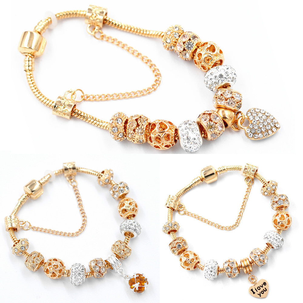 Gold Snake Chain Crystal Heart Bracelet EX-STOCK Canada 