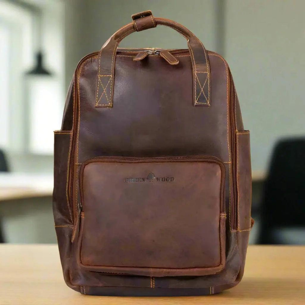 Greenwood Leather Backpack with Reinforced Laptop and Tablet Compartments 