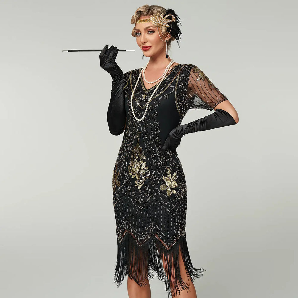 Handmade Embroidery Beads Sequin Tassel Fringed Dress - EX-STOCK Canada