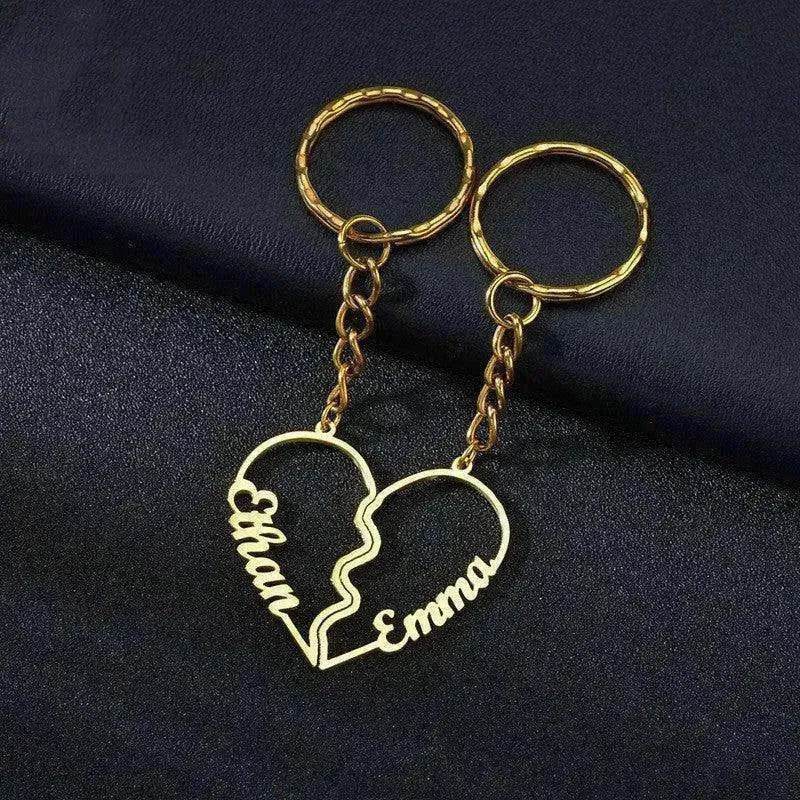 Heart Shape in Two DIY English Letters Stainless Steel Keychain - EX-STOCK Canada