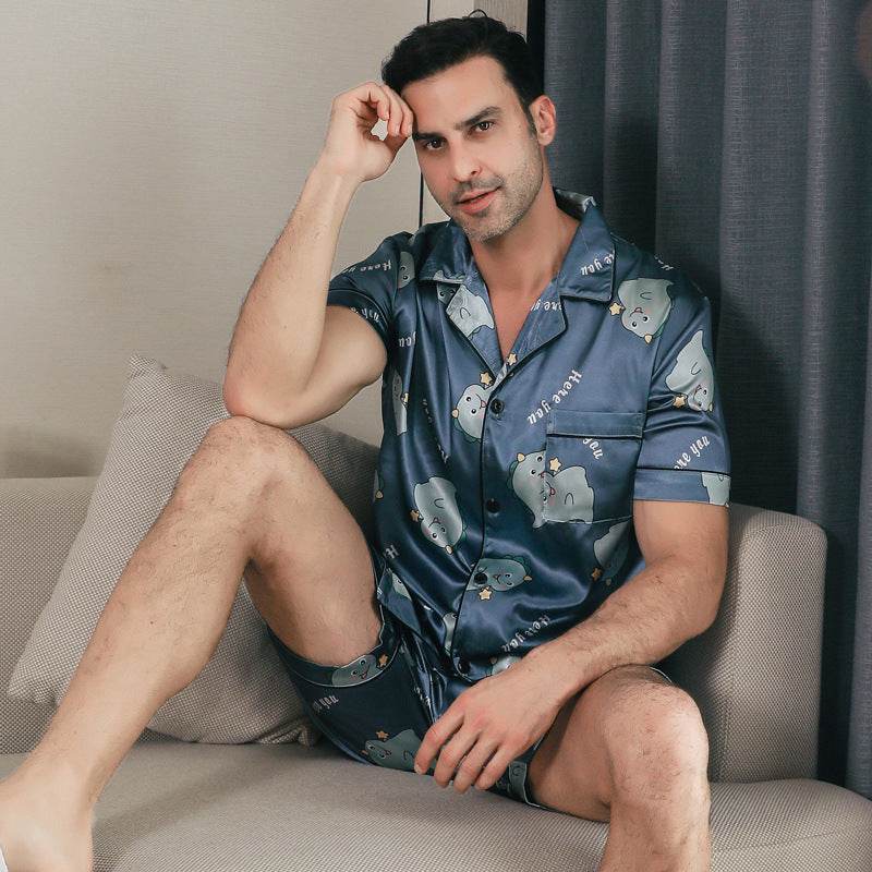 Ice Silk Short Sleeve Pajamas Men Can Be Outerwear Homewear  EX-STOCK CANADA