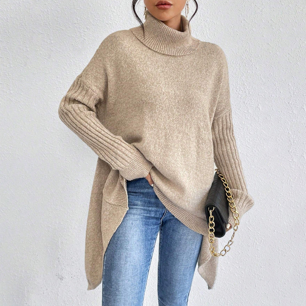 Irregular Turtleneck Sweater Winter Loose Long Sleeve Knitted Tops Leisure Warm Pullover Sweater Women's Clothing EX-STOCK Canada 