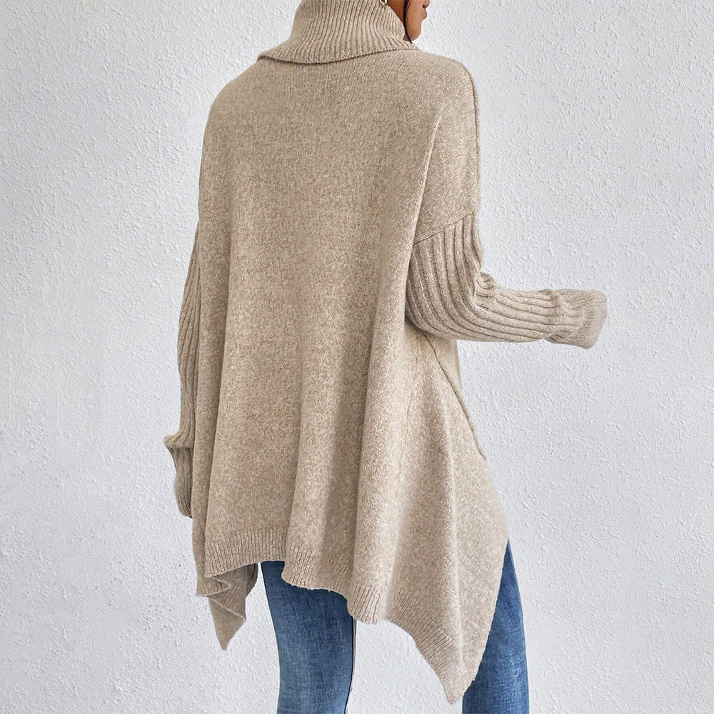 Irregular Turtleneck Sweater Winter Loose Long Sleeve Knitted Tops Leisure Warm Pullover Sweater Women's Clothing EX-STOCK Canada 