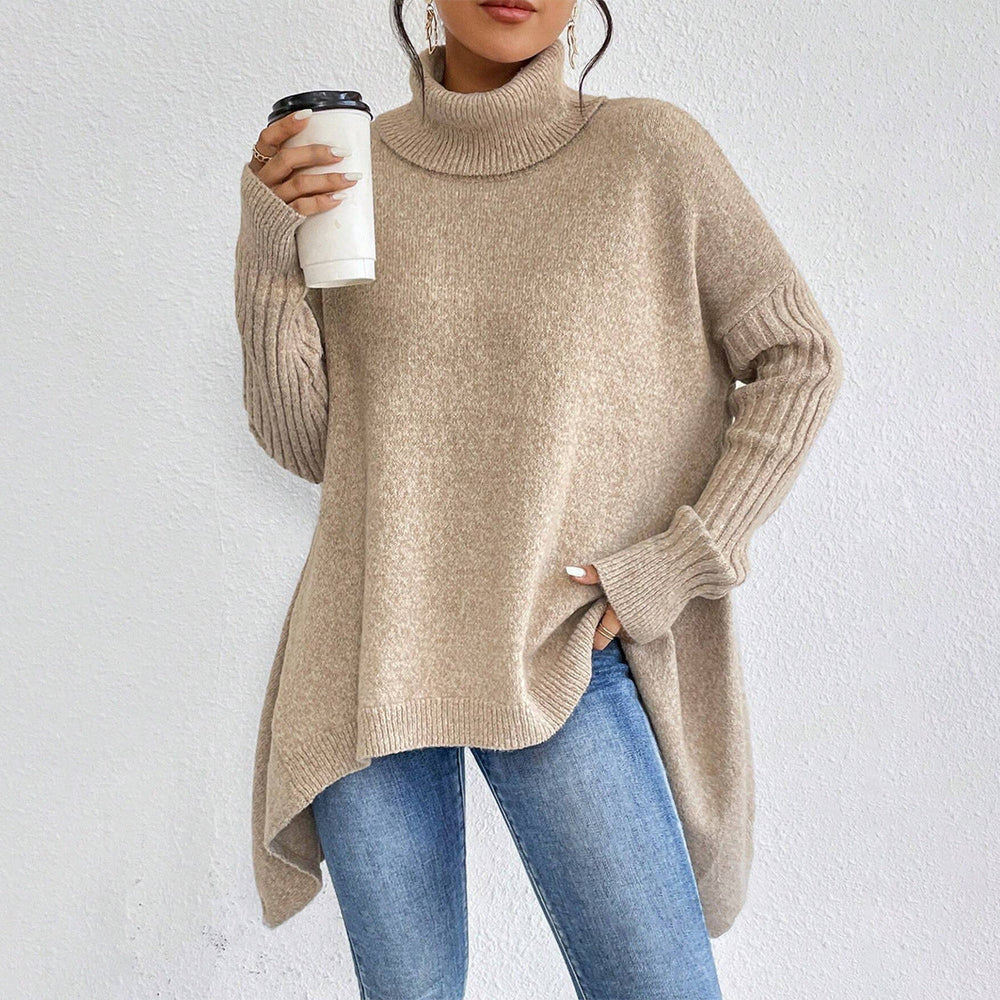 Irregular Turtleneck Sweater Winter Loose Long Sleeve Knitted Tops Leisure Warm Pullover Sweater Women's Clothing EX-STOCK Canada 