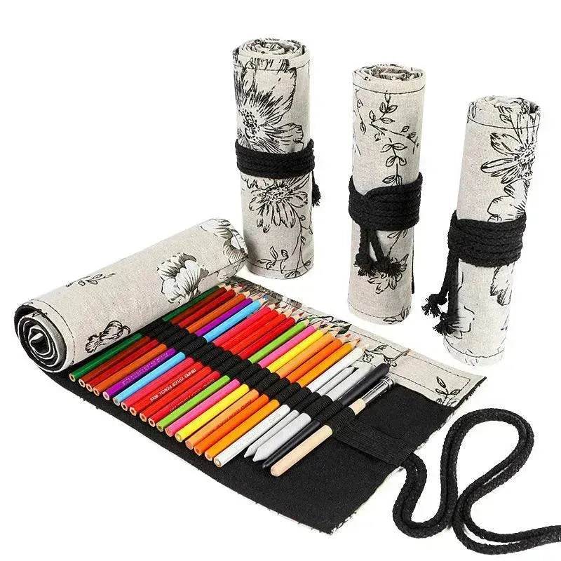 Trousse à crayons roulante japonaise en toile imprimée grande capacité - EX-STOCK Canada