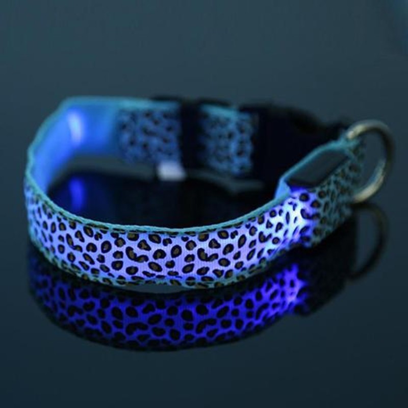 LED Dog Collar Safety Adjustable Nylon Leopard Pet Collar EX-STOCK Canada 