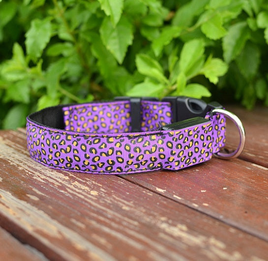 LED Dog Collar Safety Adjustable Nylon Leopard Pet Collar EX-STOCK Canada 