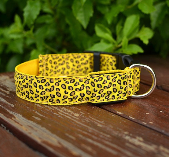 LED Dog Collar Safety Adjustable Nylon Leopard Pet Collar EX-STOCK Canada 