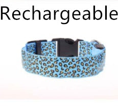 LED Dog Collar Safety Adjustable Nylon Leopard Pet Collar EX-STOCK Canada 