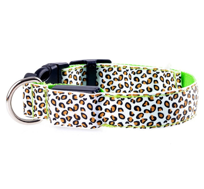 LED Dog Collar Safety Adjustable Nylon Leopard Pet Collar EX-STOCK Canada 