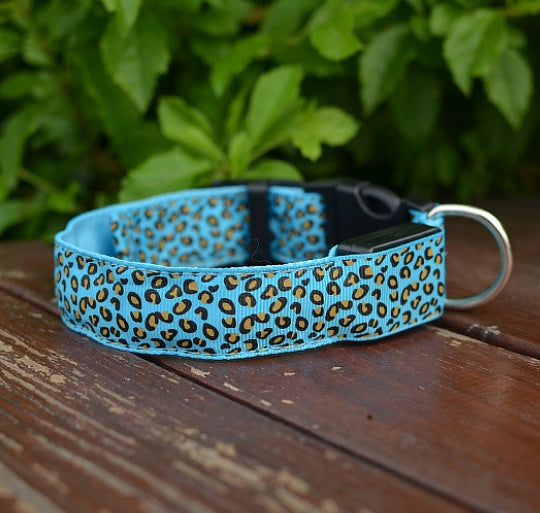 LED Dog Collar Safety Adjustable Nylon Leopard Pet Collar EX-STOCK Canada 