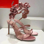 Lace-up Stiletto Heel Round Toe Flower Decorative Women's Sandals - EX-STOCK Canada
