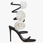 Lace-up Stiletto Heel Round Toe Flower Decorative Women's Sandals - EX-STOCK Canada