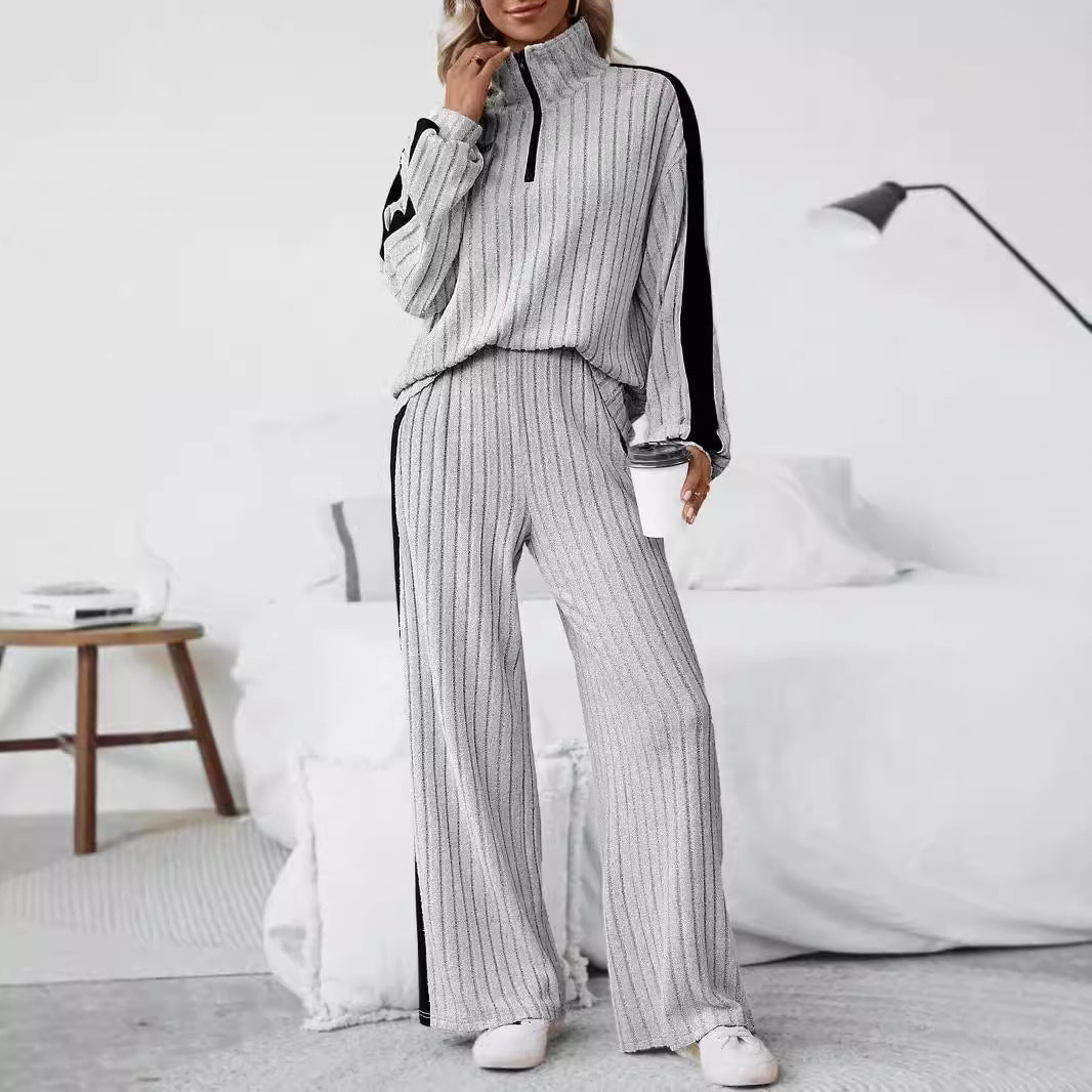Large Size Casual Suit Women's Sweater Wide Leg Pants Two-piece Set EX-STOCK Canada 