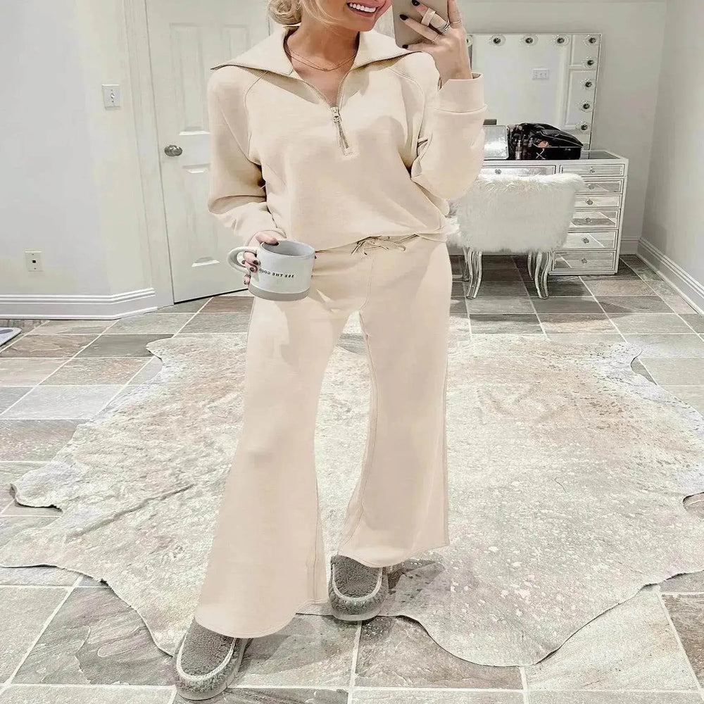 Leisure Sports Suit Long-sleeve Zipper Sweatshirt Wide Leg Pants Two-piece Set - EX-STOCK Canada