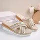 Sandalias de cuña de lino estilo étnico de verano con tiras cruzadas para mujer, chanclas antideslizantes, zapatos de playa - EX-STOCK Canada
