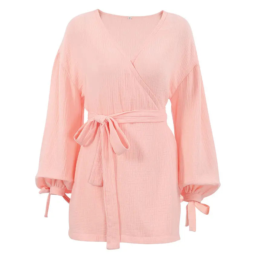 Long Sleeve Nightgown Loose-fitting Loungewear Pajamas For Women Double-layer Gauze Moisture-wicking Clothing - EX-STOCK Canada