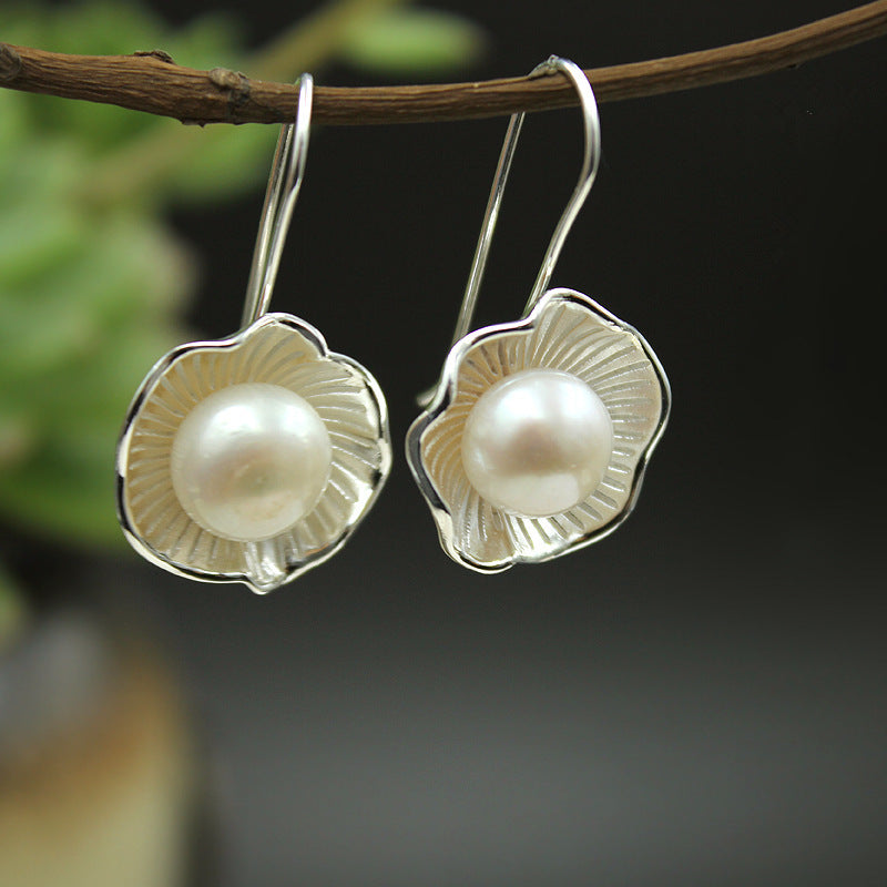 Lotus Stud Earrings Flower Pearl Earrings EX-STOCK Canada 