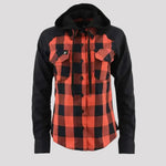 Camisa de cuero de cuero de cuadros con capucha y capucha de mujer 