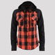 Camisa de cuero de cuero de cuadros con capucha y capucha de mujer 
