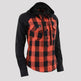 Camisa de cuero de cuero de cuadros con capucha y capucha de mujer 