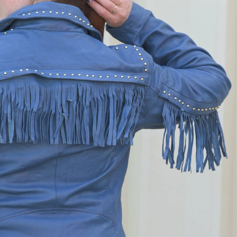 Giacca in pelle borchiata da donna con frange removibiliEX-STOCK Canada 