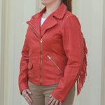 Women's Studded Leather Jacket with Removable Fringe EX-STOCK Canada 