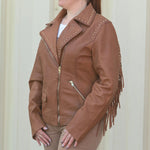 Women's Studded Leather Jacket with Removable Fringe EX-STOCK Canada 