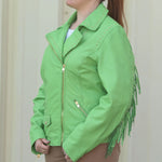 Women's Studded Leather Jacket with Removable Fringe EX-STOCK Canada 