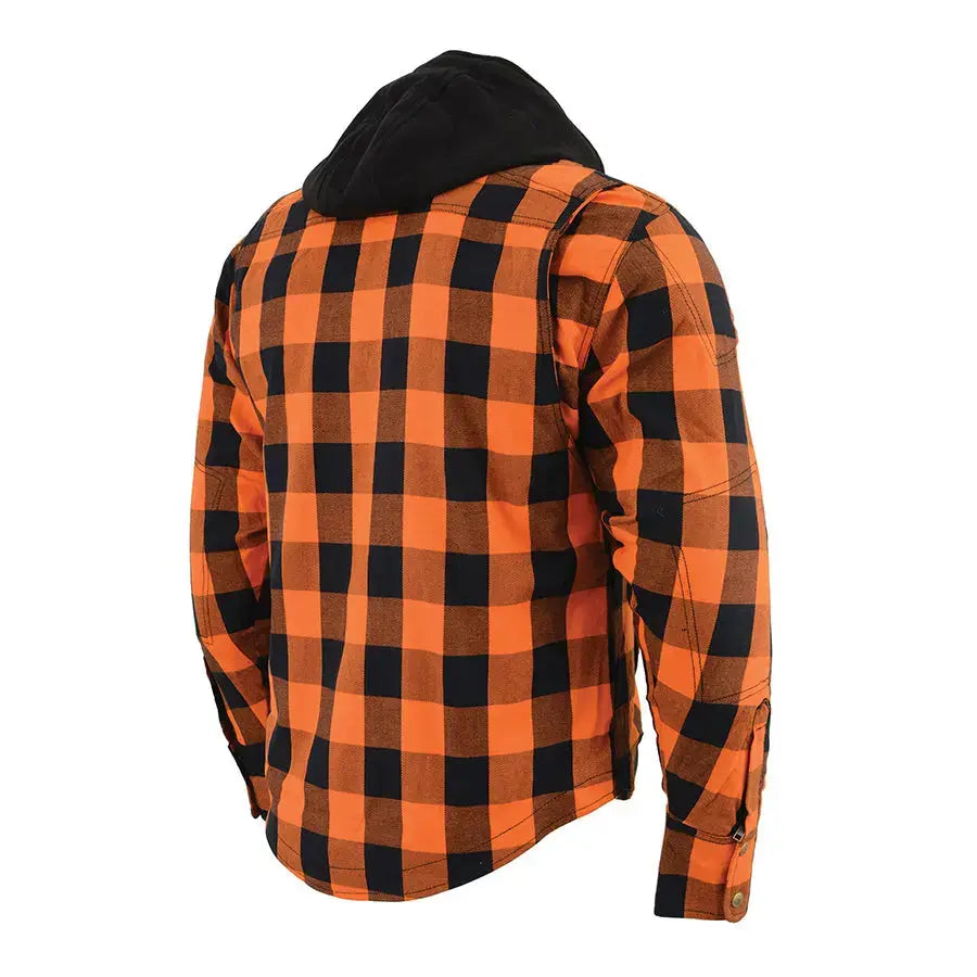 Milwaukee Leather Men's Orange & Black Armored Flannel Biker Shirt w/ Reinforced Fibers EX-STOCK Canada 