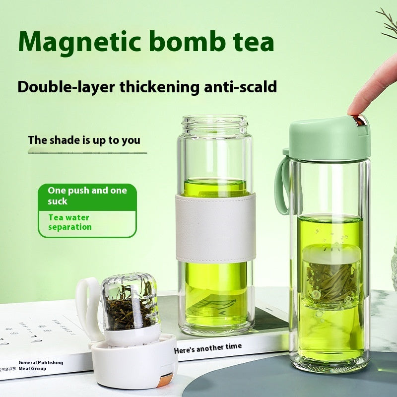 Magnetic Bomb Tea Cup Double Layer Glass Cup Upscale Portable One-click Ejection EX-STOCK Canada 