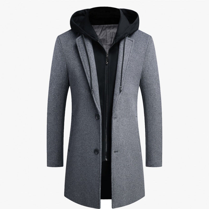 Men's Casual Woolen Coat Mid-length Detachable Hat Jacket EX-STOCK Canada 