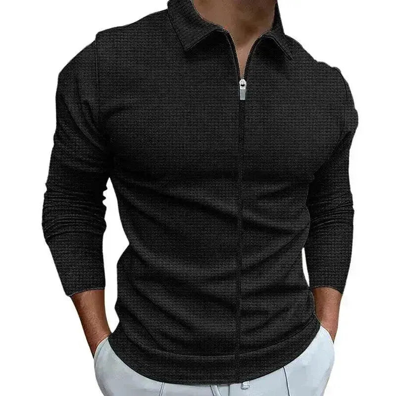 Men's Clothing Waffle Style Zipped Lapel Jacket Outdoor Sports Tops - EX-STOCK Canada