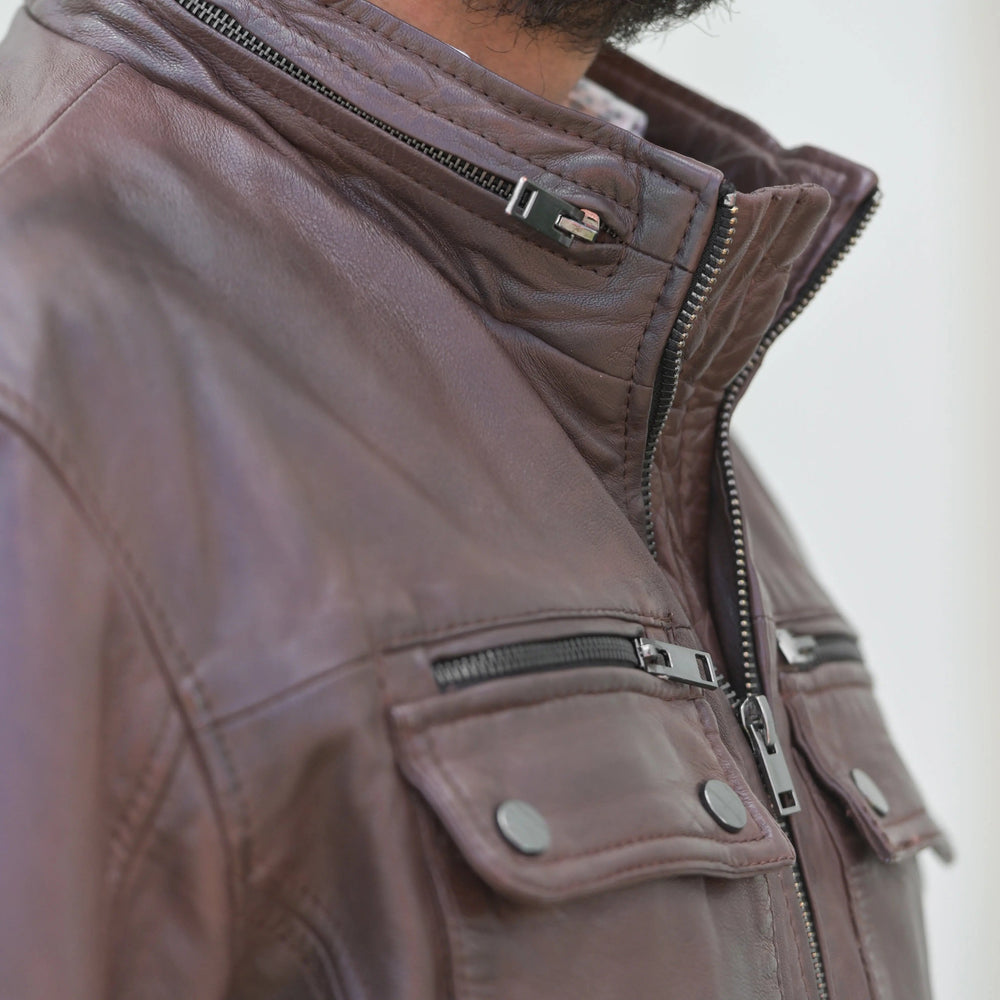 Men's Dual Flap Pockets Leather Jacket EX-STOCK Canada 