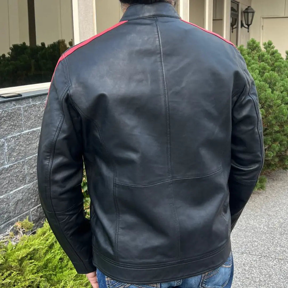 Men's Lamb Leather Jacket with Stripes EX-STOCK Canada 
