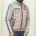 Men's Leather Jacket with Patches and Four Zip Pockets EX-STOCK Canada 