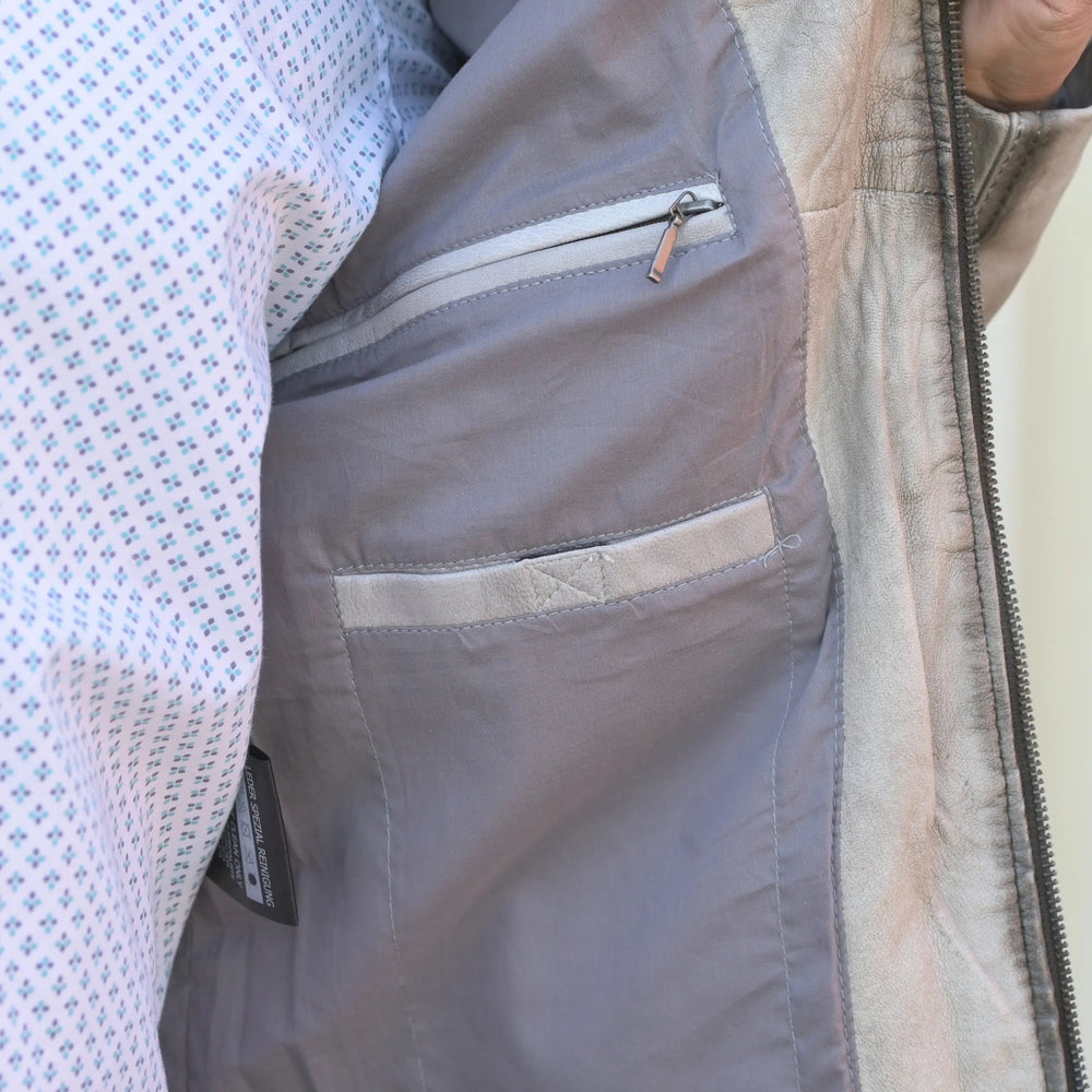 Men's Leather Jacket with Patches and Four Zip Pockets EX-STOCK Canada 