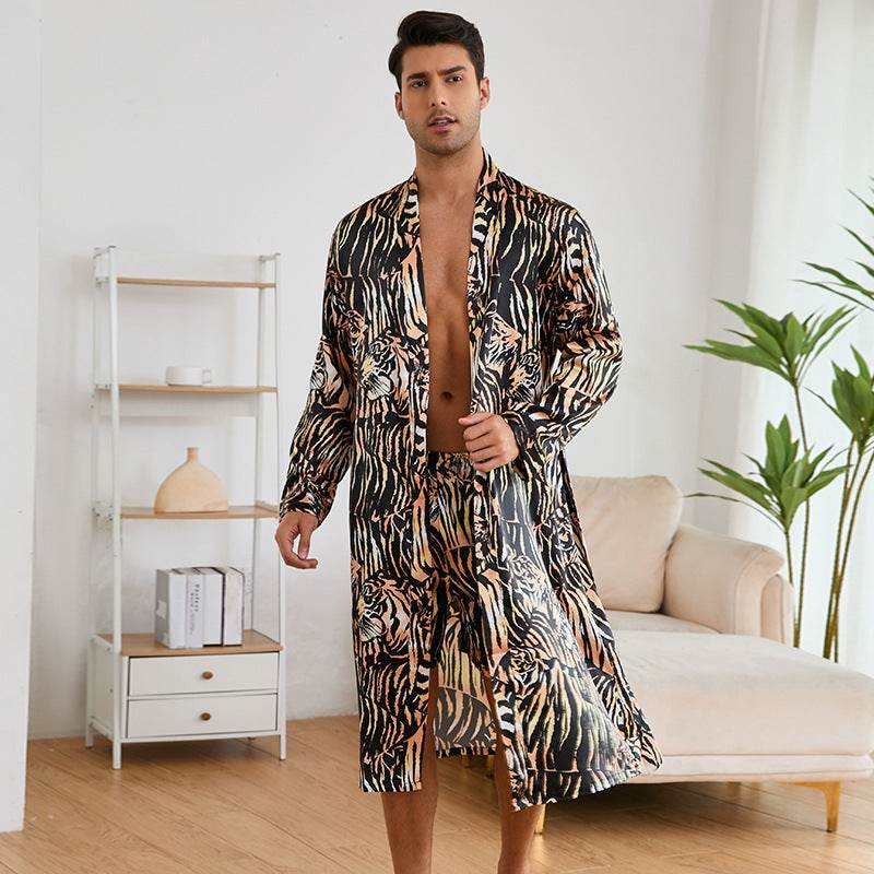 Men's Robes Fashion Ice Silk Bathrobe Homewear Set Pajamas  EX-STOCK CANADA