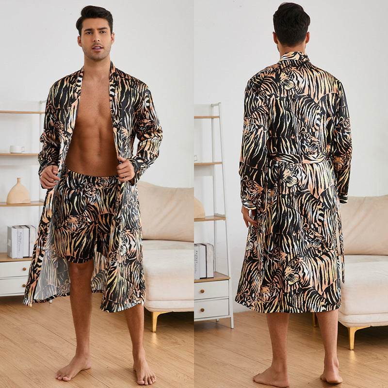 Men's Robes Fashion Ice Silk Bathrobe Homewear Set Pajamas  EX-STOCK CANADA