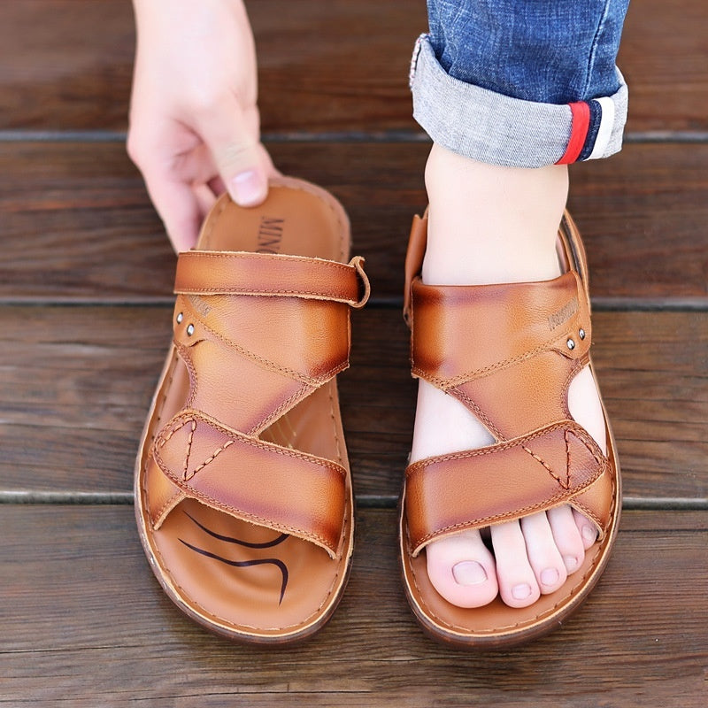 Men's Sandals Beach Shoes Top Layer Cattlehide Leather Fashion  EX-STOCK CANADA
