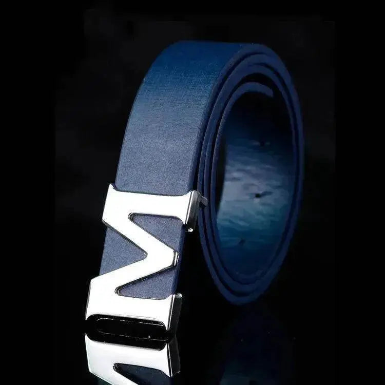 Men's Style Letter M Smooth Buckle Casual Pants Youth Belt Pure White - EX-STOCK Canada