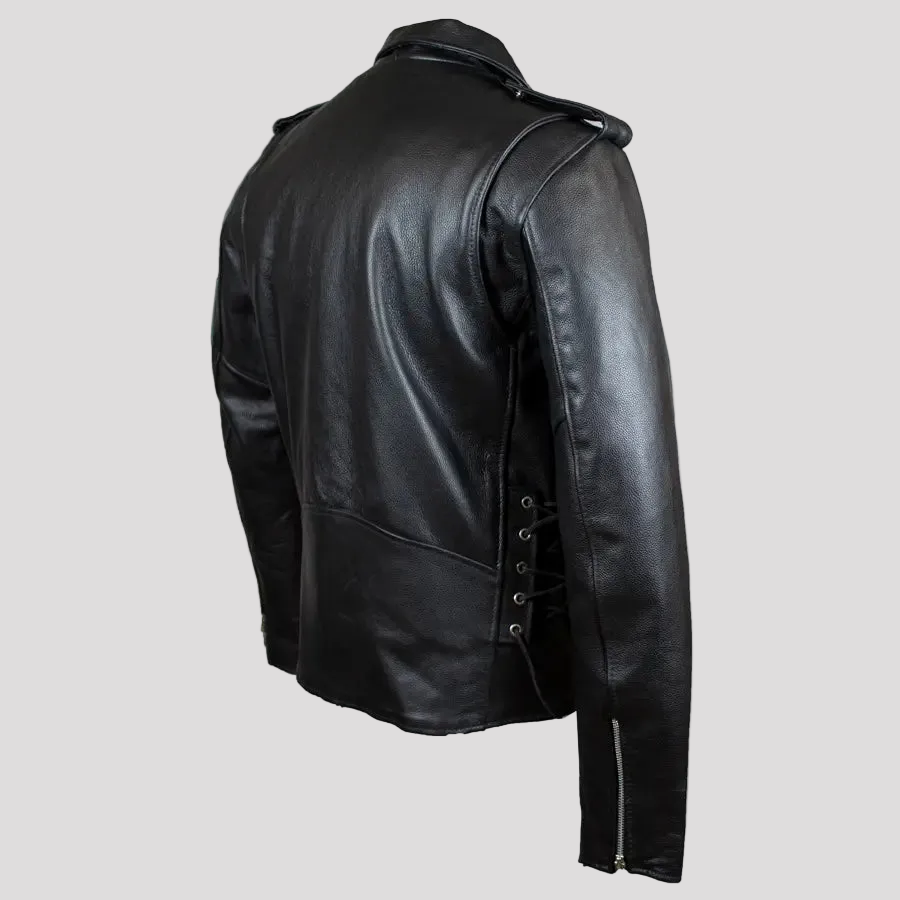 Giacca Moto da Uomo Alta Classica in Pelle con Lacci Laterali 