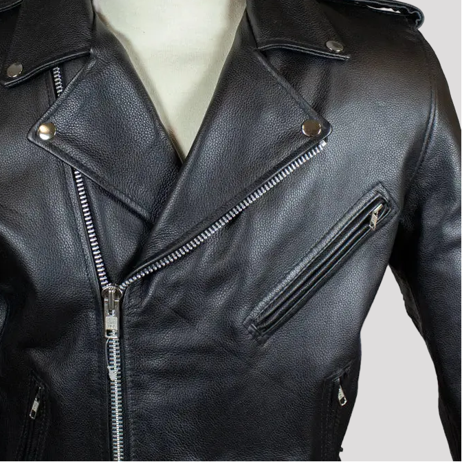 Giacca Moto da Uomo Alta Classica in Pelle con Lacci Laterali 