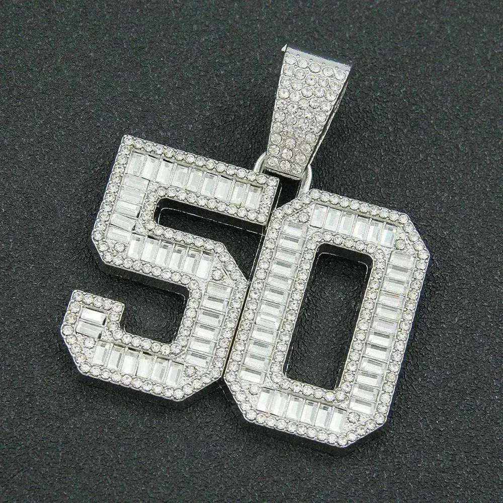 Mens Fashion Full Diamond Number 50 Pendant Necklace - EX-STOCK Canada